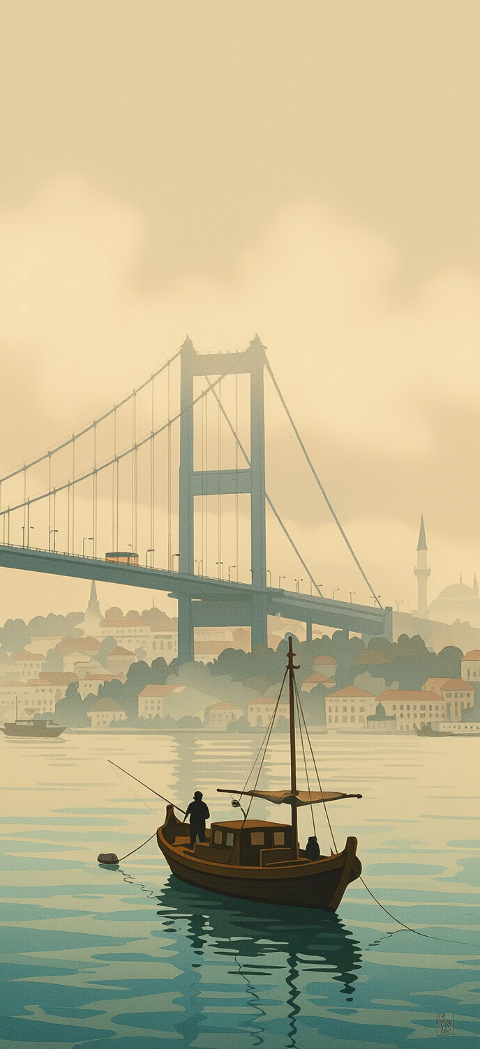 İstanbul Boğazı Ghibli Esintili - telefon kapağı,  tasarım,  kişiye özel,  Studio Ghibli