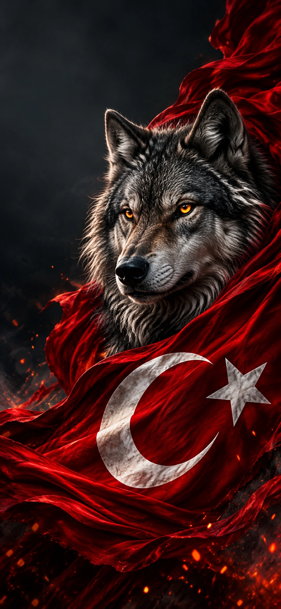 Kurt ve Türk Bayrağı: Görkemli Portre - kurt portresi,  türk bayrağı,  ay yıldız,  dijital sanat